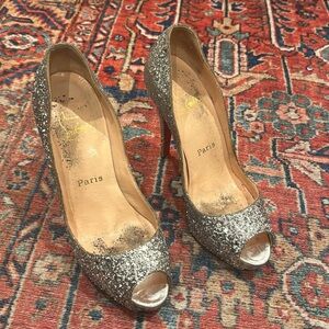 Christian louboutin silver glitter heels